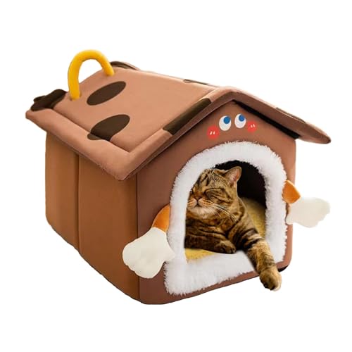 wqibq Plüsch-Katzenhöhle mit Kapuze, Katzen- oder kleine Hundebetten, Abnehmbares Katzenbett im halbgeschlossenen Design, Elastischer Schwamm, Faltbare Hundebetten, Katzenbett, Höhle, Komfort und von wqibq