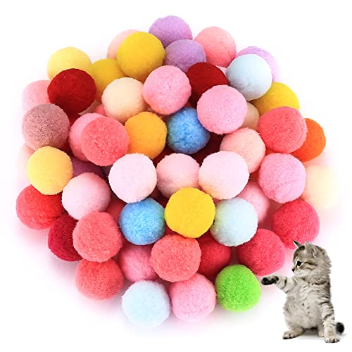 wugongshan 100 Stück Katze Spielzeug Bälle, Bunte Katzenspielzeug Bälle, Weiche Katze Bälle, Kätzchen Pompon Spielzeug Bälle, Plüsch Kätzchen Haustier Spielzeug Bälle von wugongshan