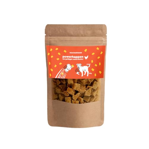 wuschelfriends powerhappen geflügel innovativer Hunde Snack 100% Fleisch getreidefreier Kausnack 200g von wuschelfriends