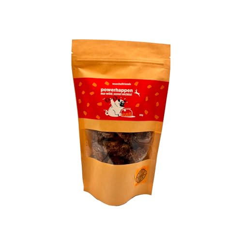 wuschelfriends powerhappen wild innovativer Hunde Snack 100% Fleisch getreidefreier Kausnack 80g von wuschelfriends