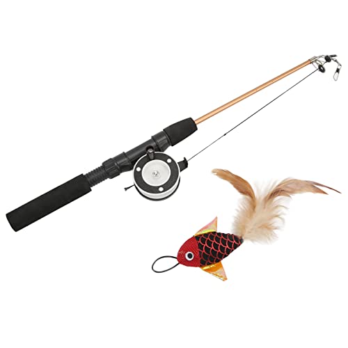 xctopest Lustiger Katzenstab, realistisch, flexibel, interaktive Riemenscheibe, Teleskop-Angelrute, Katzenspielzeug für Katzen (Red Fish + Fishing Rod) von xctopest