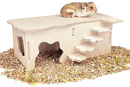 xingzhi Hamster Holzhäuser mit Stufen, Hamsterversteck, Mehrkammerraum für Hamster, syrische Mäuse, Rennmäuse, Maus, Zwerg (L) von xingzhi