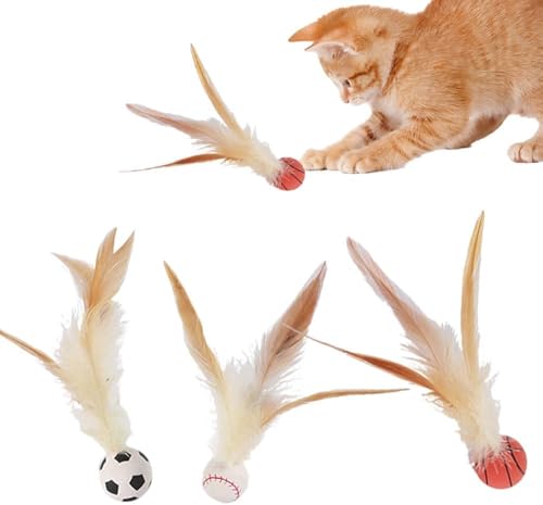 Interaktiver Spielball für Katzen, 3 Stück Cat Buncing Ball, Katze Silikon Spielzeug Bälle mit Feder Teaser Bite Resistant Toy, Bouncy Tails Katze Spielzeug für Indoor Katzen Bewegung von xinrongda