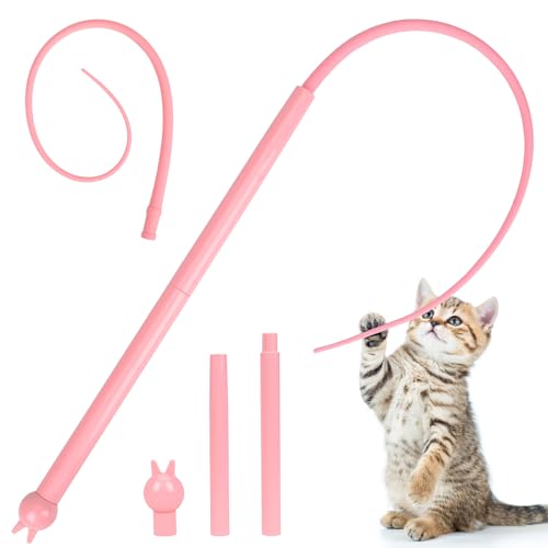 Katzenangel Lang, Silikon Teaser Katzen Zauberstab Spielzeug, Magic Tail Katzenspielzeug, Katzenstab Interaktives Katzenspielzeug, Maus Tail Teaser Cat Stick Katzenstab Spielzeug für Drinnen(A) von xinrongda