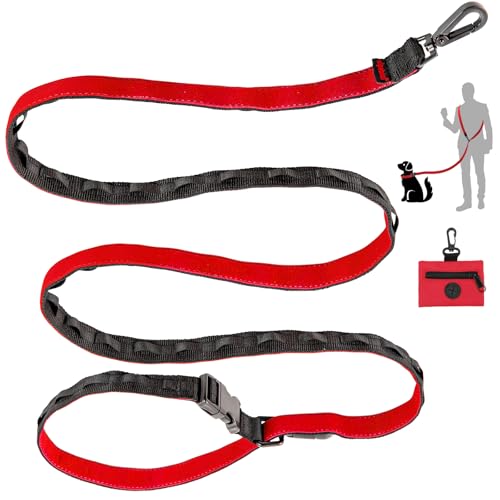 Xipebros Hundeleine, freihändig, multifunktionale Hundeleine zum Laufen, Radfahren oder Wandern, kann für zwei Hunde verwendet werden, verstellbare Länge (1,2 - 2,1 m) | Hundeleine mit Halsband für von xipebros