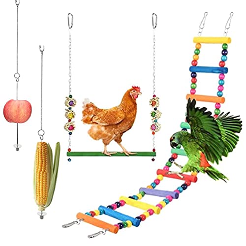 xiuginFU Hühnerspielzeug für Hühner, große Vögel, Schaukelspielzeug, bunte Leiter und Sitzstange, Metall, Gemüse-Futterspender zum Aufhängen für Stall, Hühner, Gemüse, Aufhänger, 4 Stück von xiuginFU