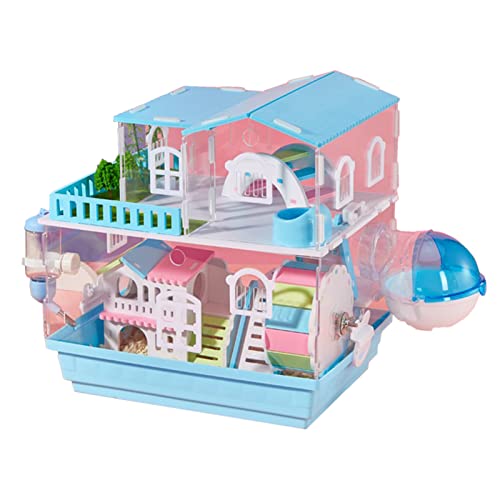 Xixi-Home Hamsterkäfig für Hamster, Zwerghamster, Syrian, Habitate für Kleintiere, 3 Ebenen, Hamsterkäfig aus Acryl, komplett transparent, mit Spielzeugsets (2 Schichten (Blau) von xixi-home