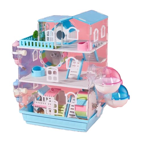 xixi-home Hamsterkäfig für Hamster Zwerghamster Syrian Habitate für Kleintiere 3 Ebenen Hamsterkäfig aus Acryl komplett transparent mit Spielzeugsets (3 Schichten (Blau) von xixi-home