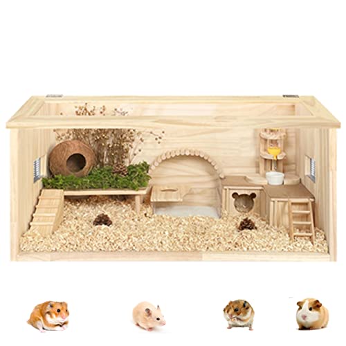 xixi-home Großer Hamsterkäfig aus Holz, Hamsterkäfig für syrischen Hamster mit aufklappbarem Dach, Hamsterspielzeug, transparent, für Rennmauskäfig, Zwerghamster, Maus, Ratten(80 x 40 x 40 cm) von xixi-home