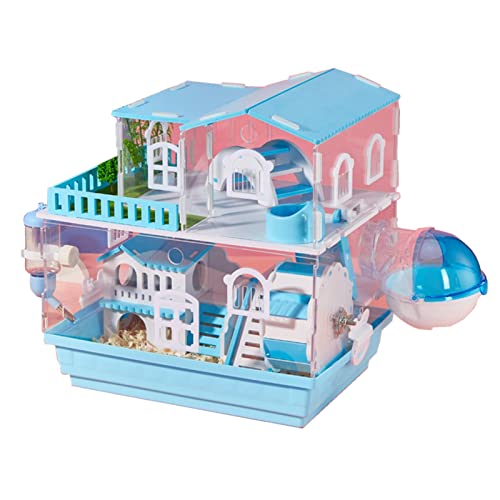 xixi-home Hamsterkäfig Lage Syrischer Zwerghamsterkäfig 3 Etagen Kleintierlebensräume Vollständig transparente Hamsterkäfige aus Acryl mit Hamsterspielzeug-Kits (2 Layer（Luxury） Blue) von xixi-home