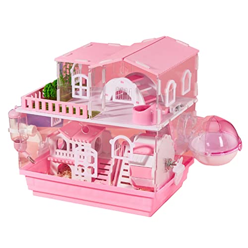 xixi-home Hamsterkäfig Lage Syrischer Zwerghamsterkäfig 3 Etagen Kleintierlebensräume Vollständig transparente Hamsterkäfige aus Acryl mit Hamsterspielzeug-Kits (2 Layer（Luxury） pink) von xixi-home