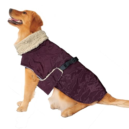 Hund Wintermäntel Einstellbare Winddichte Warme Weste Hundemantel Schnellverschluss Schnalle Hund Winterjacke für mittelgroße Hunde (Burgundy) von xmf