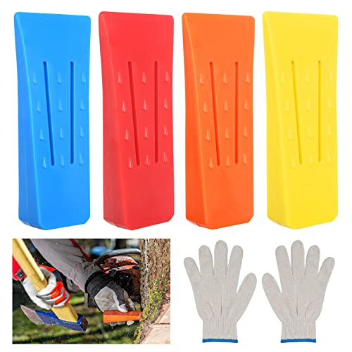 xnnmzhao Fällkeil Kunststoff, 4 Stück Forstkeil Baumkeile ABS Schlagfest, Kettensägen Fällkeil Set Passende Handschuhe Baum Fällkeil für Kettensäge Kettensägen Fällkeil Set von xnnmzhao