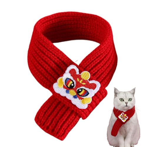 Halstuch Haustier Schal Niedlicher Katzen Hunde Weihnachten Schal Zum Jahr Der Schlange, Roter Gestrickter Warmer Winter Schal Halswärmer Für Verkleiden Von Haustieren Und Puppen 45 X 4,5 cm von xowwyue