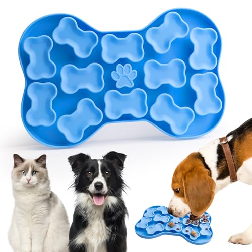 Anti Schling Napf Hund Schleckmatte Katze, Silikon Hunde Schleckmatte, Form des Knochens Schleckmatte für Slow Feeder Hund, Schlingnapf Hunde mit Saugnapf, 23,5 X 15,5 cm, Blau von xtemtoamz