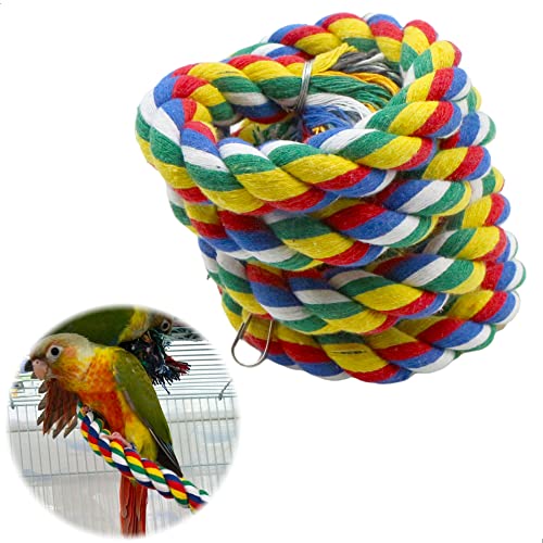 xtemtoamz Vogel Seil Papageien Kletterspirale Schaukel - Vögel Climbing Rope Sling, Hänge Käfig Baumwolle Seil, für Vogelkäfig Garten und Fenster, Wellensittiche, Sittiche, mit Glocke, Farbige, 1m von xtemtoamz