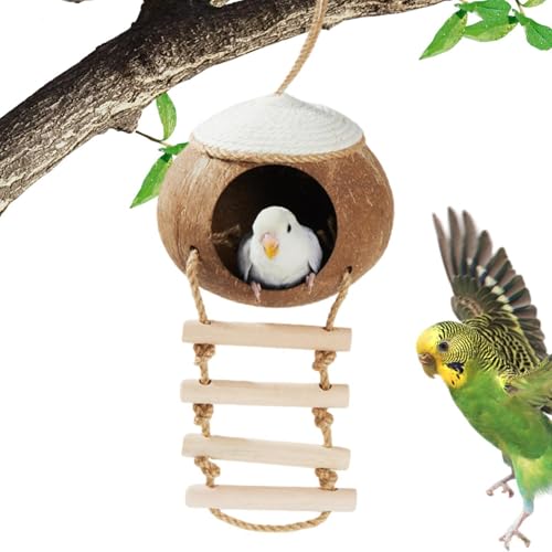 yakermur Kokosnüsse Vogelhaus, Vogelkokosnüsse verstecken, Kokosnüsse Hangable Birdhouse, Hamster Haustier Käfig Habitats für Lovebirds Cockatiel Canary Brudgies von yakermur