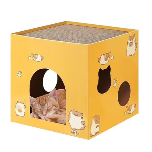 Katzenkratzbett – Katzenhaus-Versteck, Katzenkratzhaus-Box | Dicke Kratzunterlagen aus Pappe, multifunktionale Kratzbox für Katzen zum Spielen, Entspannen, Schlafen von ycezw