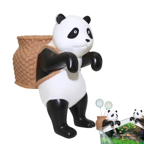 ycezw Panda-Figur für Aquarien, hängender Korb für Aquarien - Niedliche kletternde Panda-Aquariumdekoration aus Kunstharz mit Fischnetzaufbewahrung | Miniatur-Gartenzubehör, kreative von ycezw