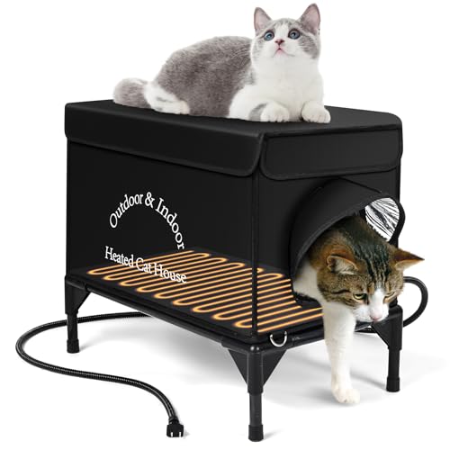 Yeatruojeet Beheiztes Katzenhaus für draußen im Winter, erhöhtes, wasserdichtes, isoliertes Katzenhaus für Outdoor-Katzen, isolierter Outdoor-Katzenschutz mit sicherer Fluchttür, 33 x 53,3 x 45,7 cm von yeatruojeet