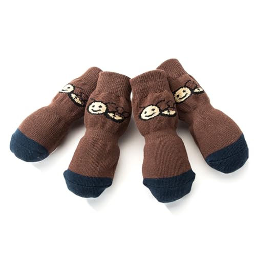 4 Stück elastische warme atmungsaktive Stretch-Socken für Welpen, klein, mittel, groß, Tier-Cartoon-Anti-Rutsch: Hundesocken von yeeplant