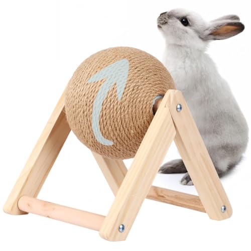 Anti-Kratzer Interaktives Kratzspielzeug für Haustiere mit sich drehendem Kaninchen Kratzspielzeug Ball Bunny Scratch Sisal Natürlicher Kratzball mit Holz Stabile Basis Chinchillas Katzen Kaninchen von yeeplant