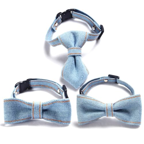 Entzückendes 3-teiliges Denim-Haustierhalsband-Set: verstellbare, dekorative Hundehalsbänder für Hunde und Katzen, mit Fliege für Party und Training von yeeplant