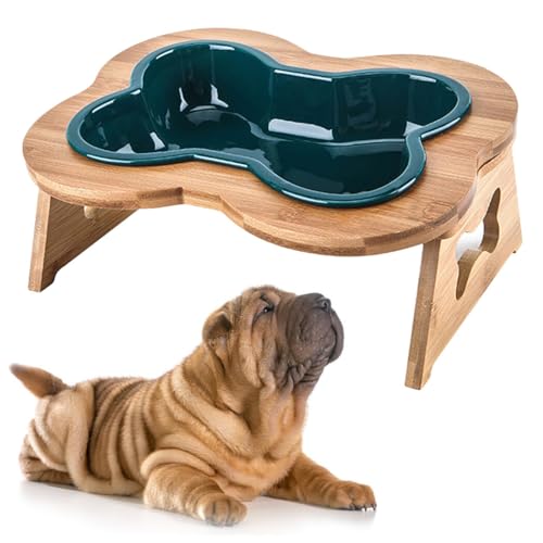 Niedlicher Keramik-Hundenapf mit Ständer, universell, rutschfest, Nackenschutz und wiederverwendbarer Futternapf für Haustiere von yeeplant