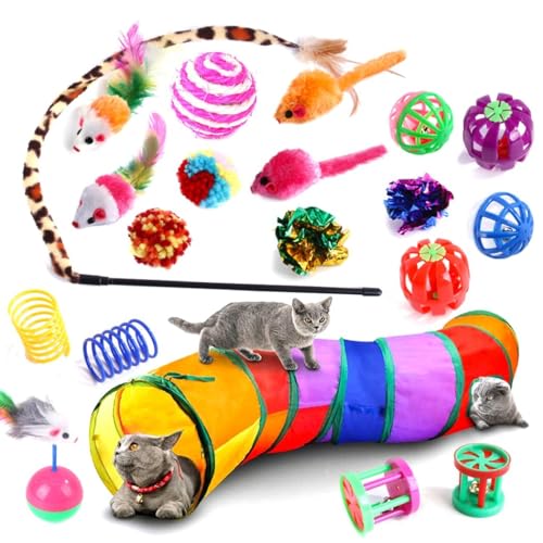 Pet Kitten Entertainment Bundle: 20-teiliges Set mit kreativem Katzentunnel, verspieltem Regenbogen-Design und verschiedenen Kauspielzeugen von yeeplant