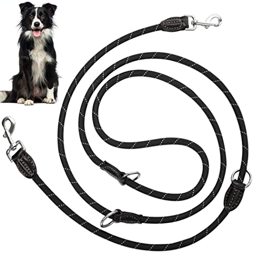 Reflektierende Nylon-Leine, doppelte Schulter, verstellbare Wimpern, 1,3 cm x 3 mm, Karabiner, 2 und 3 Verstellringe, für Leinentraining, Joggen, mittelgroße und große Hunde von yeeplant