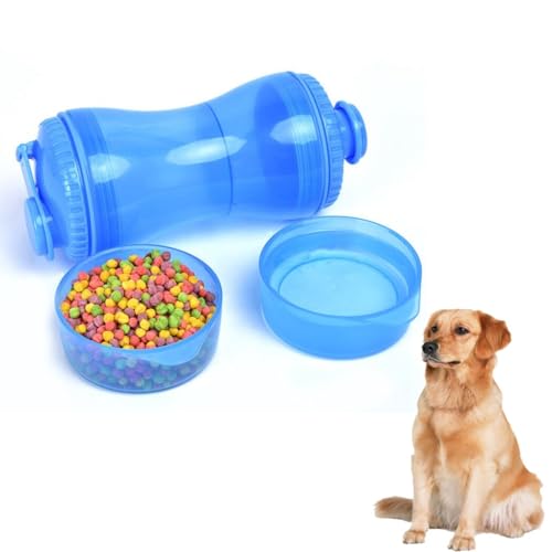 Tragbare Haustier-Wasserflasche mit abnehmbarem einfarbigem Futterbecher für Katzen und Hunde, vielseitiger Halter und Spender von yeeplant