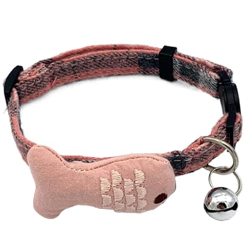 Verstellbares, niedliches Katzen-Sicherheitsglocken-Halsband: Vintage-Baumwollkaro mit Fisch-Spaß-Design, tragbar und klassisch für Haustiere von yeeplant