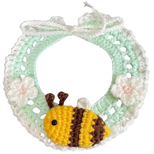 Verstellbares Kätzchen-Bienenhalsband mit Blumendekoration: weich, niedlich, gestrickt, für Welpen und Kätzchen, zum Spazierengehen und Wandern, Wolle 50 von yeeplant