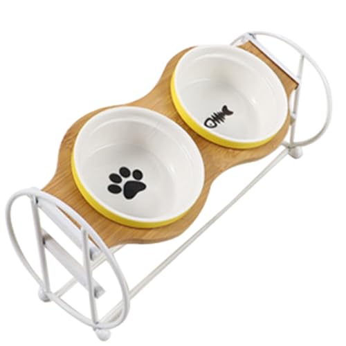 Verstellbares und erhöhtes Haustier-Ess-Set – Doppel-Keramik-Hundenäpfe mit Eisenständer für Nackenkomfort von yeeplant