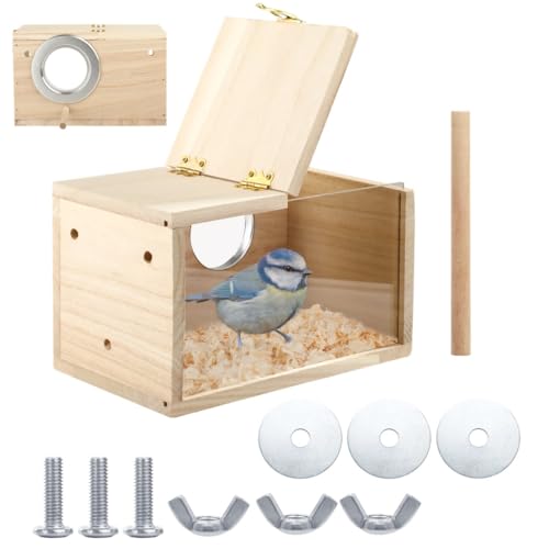 Vogelkäfig Box mit Holzstange Holz Vogelzuchtkasten mit Fenster transparent Wellensittich Nistkasten Hauskäfig Vogel für Finken, Lovebirds, Papageien, Kanarienvögel von yeeplant