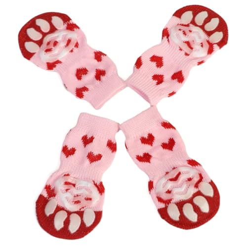 yeeplant 4 Stück Thermo-Hundesocken mit Cartoon-Motiv, atmungsaktiv, gemustert, niedliche Pfotenschutzsocken für Haustiere: dekorative Hundesocken mit elastischer, rutschfester Unterseite von yeeplant