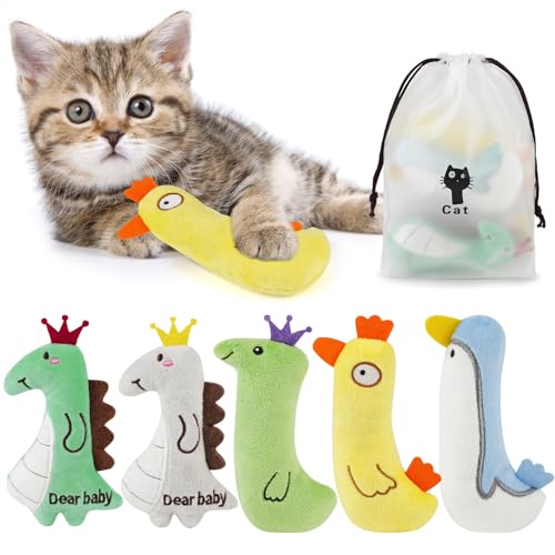 yeeplant Interaktives Cartoon-Plüsch-Katzenspielzeug, 5 Stück, Kätzchen-Kauspielzeug mit Katzenminze von yeeplant