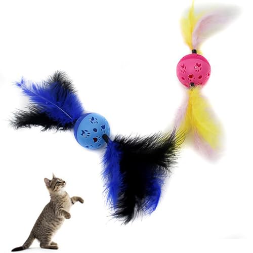 yeeplant Interaktives Kunstfeder-Glocken-Ball-Spielzeug für Katzen, lustiges und kreatives Kauspielzeug für Kätzchen, 2 Stück von yeeplant