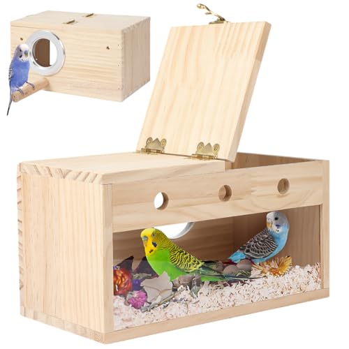 yeeplant Sittich-Nistkasten aus Holz, transparent, Vogelhaus für Nymphensittiche, Nymphensittichzucht, Paarungskasten für Lovebirds, Wellensittiche und kleine bis mittelgroße Vögel von yeeplant