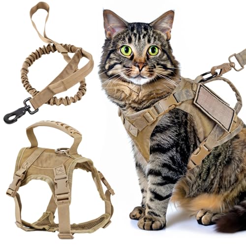 yeeplant Taktisches Katzengeschirr mit Leine, verstellbare Weste, Kontrollgriff, Khaki, weiche Netzpolsterung yeeplant Taktisches Katzengeschirr mit Leine, verstellbare Weste, Kontrollgriff, Khaki, weiche Netzpolsterung von yeeplant