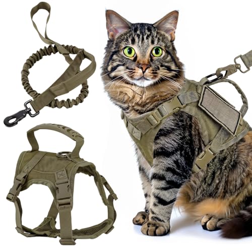 yeeplant Taktisches Katzengeschirr und Leine, verstellbar, Grün mit Kontrollgriff und Netzpolsterung yeeplant Taktisches Katzengeschirr und Leine, verstellbar, Grün mit Kontrollgriff und Netzpolsterung von yeeplant