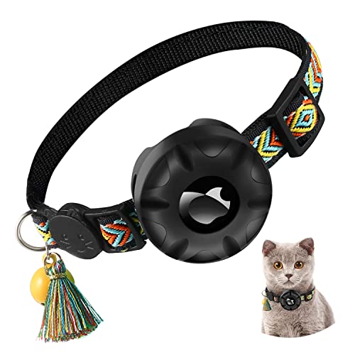 yiliuoer Airtag Katzenhalsband, Apple Air Tag Katzenhalsband mit Silikon-Airtag-Halterung, leichtes Tracker-Katzenhalsband für Mädchen, Jungen, Katzen, Kätzchen und Welpen (schwarz) von yiliuoer