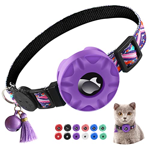 yiliuoer Airtag Katzenhalsband, Apple Air Tag Katzenhalsband mit Silikon-Air-Tag-Halter, leicht, Tracker-Katzenhalsbänder für Mädchen, Jungen, Katzen, Kätzchen und Welpen (lila) von yiliuoer