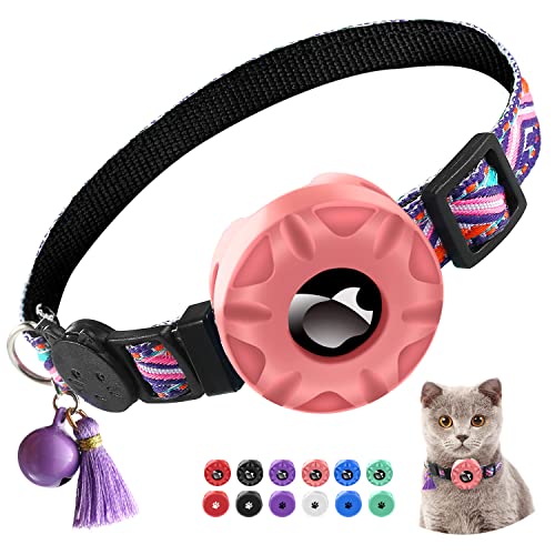 yiliuoer Airtag Katzenhalsband, Apple Air Tag Katzenhalsband mit Silikon-Air-Tag-Halter, leichte Tracker-Katzenhalsbänder für Mädchen, Jungen, Katzen, Kätzchen und Welpen (Rosa) von yiliuoer