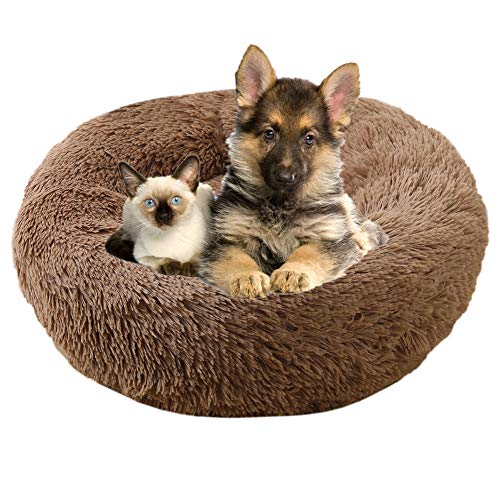 yinbaoer Hundebett, weich, für mittelgroße Katzen, zusammenklappbar, Anti-Angst, Hundebett für kleine Hunde, Katzen, Welpen und Kätzchen, helles Kaffeebraun, 50 cm von yinbaoer