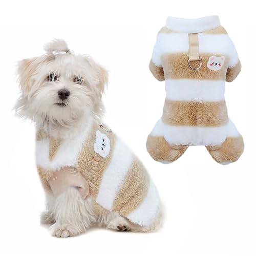 Hundepullover Kleine Hunde, yisight Hundepullover Fleece, Hundepullover 4 Beine, Hunde Jumpsuit Winter, Hundemantel für Kleine und Mittlere Hunde, Khaki-Streifen von yisight