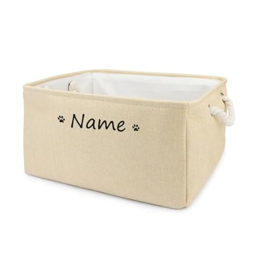 Aufbewahrungskorb für Hundespielzeug, personalisierbar, individueller Hundekorb, anpassbare Hundespielzeugbox (Beige, L 40 x 30 x 20 cm) von yky