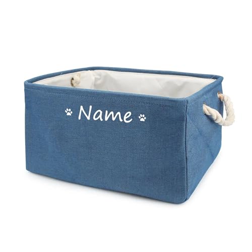 Aufbewahrungskorb für Hundespielzeug, personalisierbar, personalisierbar, Hundekorb, anpassbare Hundespielzeugbox (Dunkelblau, L 40 x 30 x 20 cm) von yky