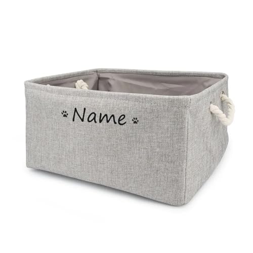 Aufbewahrungskorb für Hundespielzeug, personalisierbar, personalisierbar, Hundekorb, anpassbare Spielzeugbox (Grau, M 34 x 25 x 16 cm) von yky