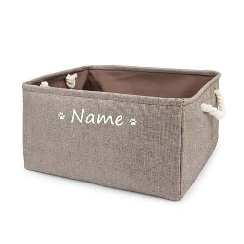 Hundespielzeugkorb mit Namen, personalisierter Aufbewahrungskorb für Haustierspielzeug, personalisierte Spielzeugkiste für Hunde (Braun, L 40 x 30 x 20 cm) von yky